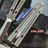 Squiggle Replicant Balisong Clone The ONE Butterfly Knife Channel - Gray Silver TITANIUM Handles Pinless
