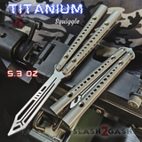 The ONE Squiggle Replicant Balisong Clone TITANIUM Butterfly Knife - Gray Silver Channel Trainer Practice Dull Safe Training