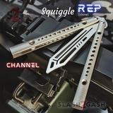 The ONE Squiggle Replicant Balisong Clone TITANIUM Butterfly Knife - Gray Silver Channel Trainer Practice Dull Safe Training