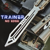 The ONE Squiggle Replicant Balisong Clone TITANIUM Butterfly Knife - Gray Silver Channel Trainer Practice Dull Safe Training
