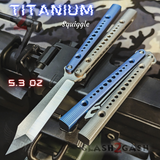 Squiggle Replicant Balisong Clone The ONE Butterfly Knife Channel - Blue Gray TITANIUM Sharp Live D2 Silver
