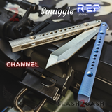 Squiggle Replicant Balisong Clone The ONE Butterfly Knife Channel - Blue Gray TITANIUM Sharp Live D2 Silver