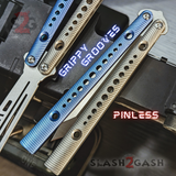 Squiggle Replicant Balisong Clone The ONE Butterfly Knife Channel - Blue Gray TITANIUM Handles Pinless