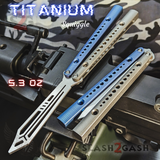 Squiggle Replicant Balisong Clone The ONE Butterfly Knife Channel - Blue Gray TITANIUM Trainer Practice Dull Safe Training