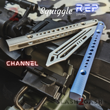 Squiggle Replicant Balisong Clone The ONE Butterfly Knife Channel - Blue Gray TITANIUM Trainer Practice Dull Safe Training