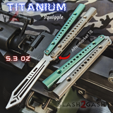 Squiggle Replicant Balisong Clone The ONE Butterfly Knife Channel - Green Gray TITANIUM Trainer Practice Dull Safe Training