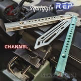 Squiggle Replicant Balisong Clone The ONE Butterfly Knife Channel - Green Gray TITANIUM Trainer Practice Dull Safe Training
