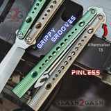 Squiggle Replicant Balisong Clone The ONE Butterfly Knife Channel - Green Gray Pivot Screw Upgrade