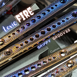 The ONE Squiggle Rep Balisong Clone Toxic Fire TITANIUM Butterfly Knife - Channel Grippy Grooves