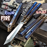 Squiggle Replicant Balisong Clone The ONE TITANIUM Butterfly Knife - Toxic Fire Channel Sharp Live D2 Stonewash Blade
