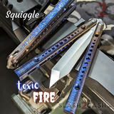 Squiggle Replicant Balisong Clone The ONE TITANIUM Butterfly Knife - Toxic Fire Channel Sharp Live D2 Stonewash Blade