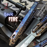 Squiggle Replicant Balisong Clone The ONE TITANIUM Butterfly Knife - Toxic Fire Channel Sharp Live D2 Stonewash Blade