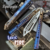 Squiggle Replicant Balisong Clone The ONE TITANIUM Butterfly Knife - Toxic Fire Channel Trainer Practice Dull Safe Training