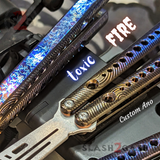 Squiggle Replicant Balisong Clone The ONE TITANIUM Butterfly Knife - Toxic Fire Channel Trainer Practice Dull Safe Training