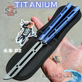 The ONE Tsunami Balisong Clone TITANIUM Butterfly Knife - Blue Channel Trainer Practice Dull Safe Training