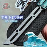 The ONE Tsunami Balisong Clone TITANIUM Butterfly Knife - Green Channel Trainer Practice Dull Safe Training