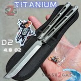 The ONE Tsunami Balisong Clone TITANIUM Butterfly Knife - Gray Silver Channel Sharp Live D2 Stonewash