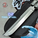 The ONE Tsunami Balisong Clone TITANIUM Butterfly Knife - Gray Silver Channel Sharp Live D2 Stonewash
