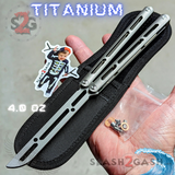The ONE Tsunami Balisong Clone TITANIUM Butterfly Knife - Grey Silver Channel Trainer Practice Dull Safe Training