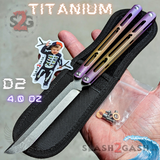 Tsunami Balisong Clone The ONE TITANIUM Butterfly Knife - Purple Fade Channel Sharp Live D2 Stonewash