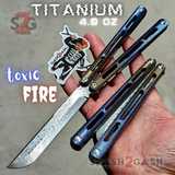 Tsunami Balisong Clone The ONE TITANIUM Butterfly Knife - Toxic Fire Channel Damascus Sharp Live