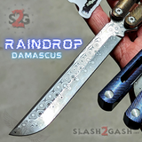 Raindrop Damascus Tsunami Balisong Clone The ONE TITANIUM Butterfly Knife - Toxic Fire Real Layered Steel Blade