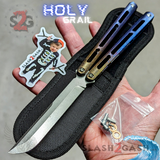 Tsunami Balisong Clone The ONE TITANIUM Butterfly Knife - Toxic Fire Channel D2 Holy Grail
