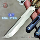 Tsunami Balisong Clone The ONE TITANIUM Butterfly Knife - Toxic Fire Channel Sharp Live D2 Stonewash Blade