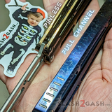 The ONE Tsunami Balisong Clone Toxic Fire TITANIUM Butterfly Knife - Full Channel Pinless