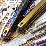 The ONE Viper Balisong Clone TITANIUM Butterfly Knife - Channel Damascus D2 Bushings Floating Washers