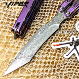 The ONE Viper Balisong Clone TITANIUM Butterfly Knfie - Purple Damascus Sharp Live Blade