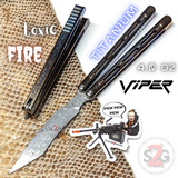 The ONE Viper Balisong Clone TITANIUM Butterfly Knfie - Toxic Fire Burning Damascus Sharp Live Blade