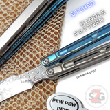 The ONE Viper Balisong Clone TITANIUM Butterfly Knfie - Green Gray Silver Damascus Sharp Live Blade