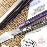 The ONE Viper Balisong Clone TITANIUM Butterfly Knfie - Purple Gray Silver Damascus Sharp Live Blade