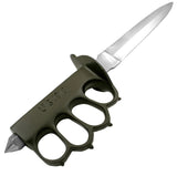 Trench Knife 11 Inch Carbon Steel Dagger OD Green Knuckles U.S. 1918 Fixed Blade Olive Drab - Combat Ready