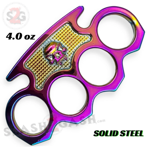 Vampire Skull Brass Knuckles Duster Steel Paperweight - Titanium Finish