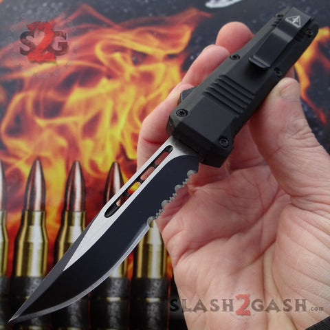 Delta Force Small 7" OTF Bullet HK Automatic Knife - 440c Switchblade Single Edge Serrated