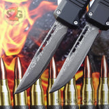 Delta Force Small 7" OTF Bullet HK Automatic Knife - REAL Layered Damascus Switchblade Drop Point