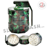Camo Hand Grenade Tobacco Herb Grinder - 3 piece w/ Pin Handle