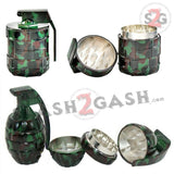 Camo Hand Grenade Tobacco Herb Grinder - 3 piece w/ Pin Handle