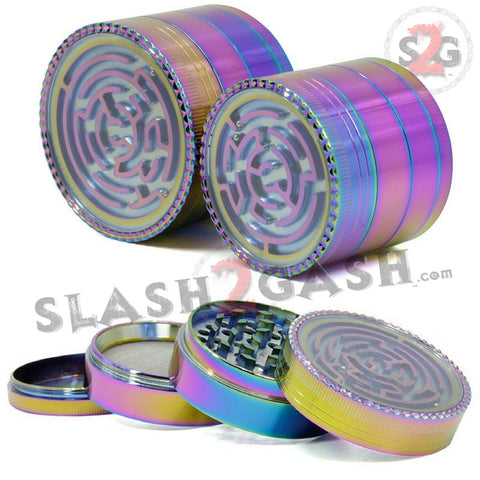 Rainbow Stainless Steel Magnetic Spice Herb Grinder w/ Maze 4 pc Game