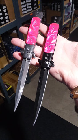 Diablo Stiletto Automatic Knife Milano Switchblade - Pink Marble (Black)