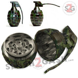 Camo Hand Grenade Tobacco Herb Grinder - 3 piece w/ Pin Handle