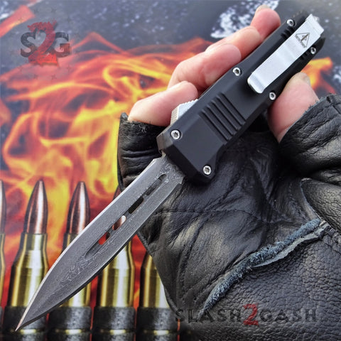 Delta Force Small 7" OTF Bullet HK Automatic Knife - REAL Layered Damascus Switchblade Double Edge Dagger