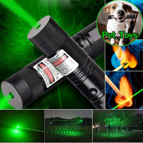 Green Laser Pointer Pen 303 Adjustable Focus Burning Match Military Grade 10 Miles + Star Cap + Battery + Charger 532nm