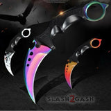 CSGO Elite Rainbow Fade Karambit Full TANG Tactical Claw Neck Knife w/ Sheath BEST