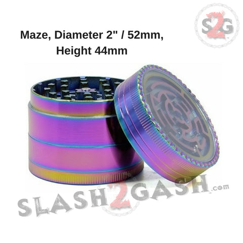 Rainbow Stainless Steel Magnetic Spice Herb Grinder w/ Maze 4 pc Game 2 inch 52mm
