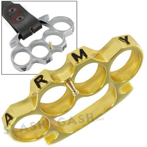 Army Brass Knuckles Heavy Duty Belt Buckle Paperweight - Shiny Gold