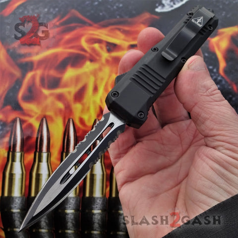 Delta Force Small 7" OTF Bullet HK Automatic Knife - 440c Switchblade Double Edge Serrated