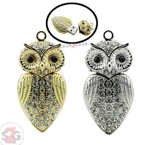 Cute Crystal Owl Necklace USB Flash Drive 2.0 Pendant 16 GB gold/silver U Disk Memory Stick